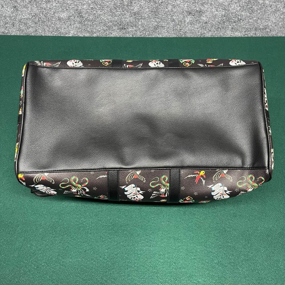 Ed Hardy Duffle Bag Black Tattoo Flash Print Vegan Leather Laptop Sleeve Travel - Picture 7 of 12